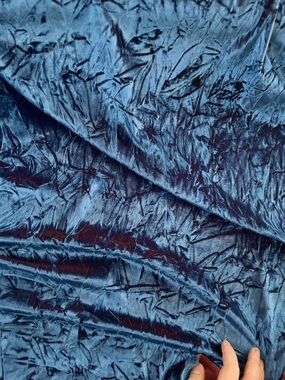 Crushed Stretch Velvet Fabric - Blue with Burgundy Accents - 3.2 yards
